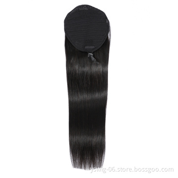 Natural Wrap Around Drawstring Ponytail 100% Virgin Human Hair Silky Straight, Remy Brazilian Human Hair Ponytails